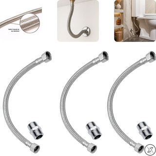 Kit 3 Engate Flexível Trancado Mangueira Flexível Aço Inox 40 Cm agua quente e fria