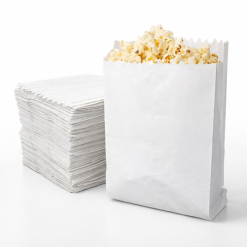 500 Sacos Papel Branco 8x13cm – Embalagem p/ Pipoca, Lanche, Batata, Guloseimas, Festas e Brindes