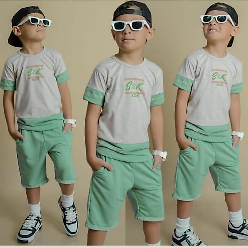 Conjuntos  Infantil Menino Juvenil Lançamento Camisa Bermuda Moletinho Roupa de Criança 2 ao 14 anos