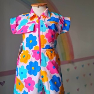 Macacão Infantil Menina Macacão Curto Macaquinho Zíper Florido Flor