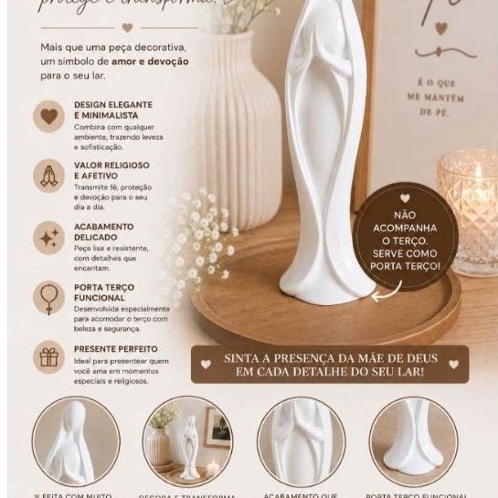 Nossa Senhora Porta Terço Branca | Imagem Religiosa Minimalista | Decoração Católica | Presente