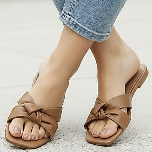 Sandália Rasteirinha Flat Nozão Feminina antiderrapante Leve Elegante Tendência, Rasteira Flat nó - Várias cores