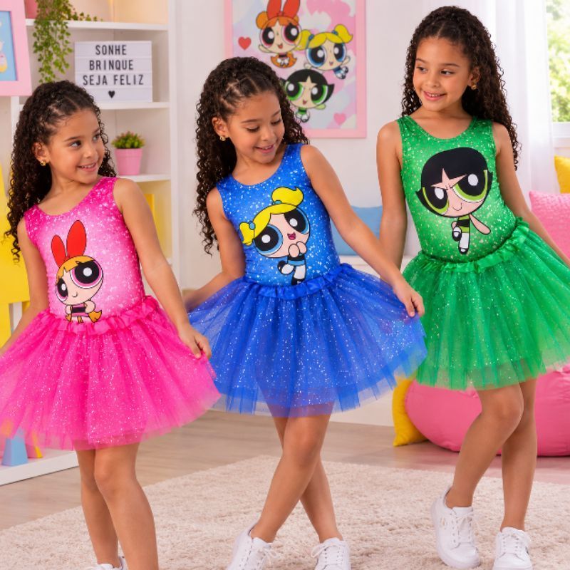 Fantasia Infantil Meninas Super Poderosas Florzinha Lindinha Docinho Festa Carnaval Infantil