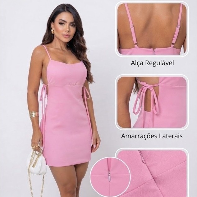 Vestido Feminino Curto Dress Patty – Zíper nas Costas e Amarrações nas Laterais