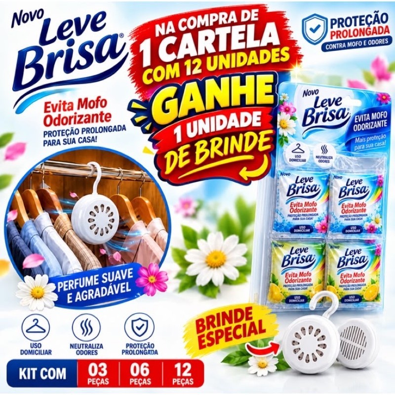 Kit C/ 01 / 03 / 06 ou 12 Anti Mofo Leve Brisa Armário Guarda Roupa Neutraliza Odores