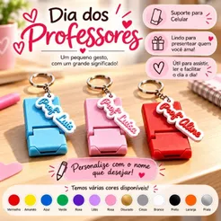 🎁 KIT COM 16 CHAVEIROS SUPORTE DE CELULAR PERSONALIZADOS — DIA DOS PROFESSORES 📚❤️