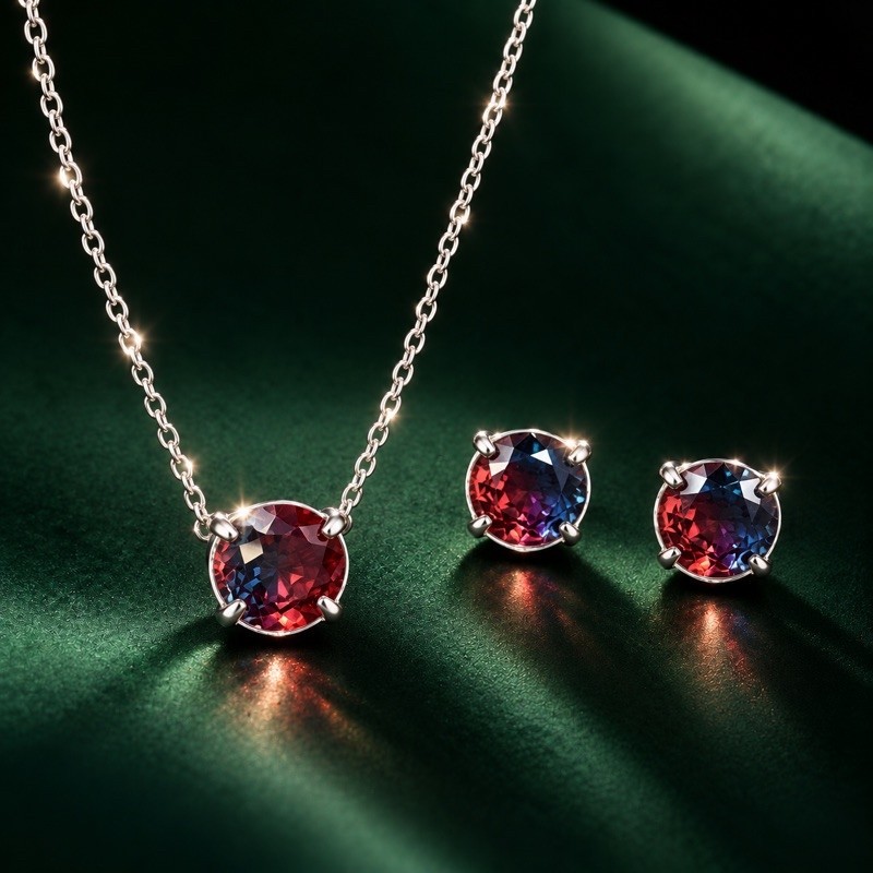 Conjunto Pedra Colorida em Prata 925