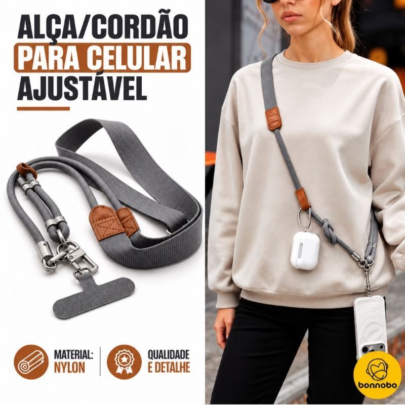 Alça para Celular Transversal Ajustável com Suporte Universal Cordão de Pescoço e Ombro Mãos Livres.