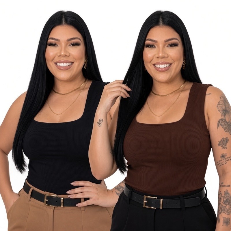 Blusa Regata Plus Size feminina Decote Quadrado Social Verão Chique  Elegante Estilosa