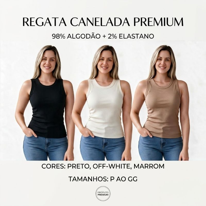 Regata Canelada Feminina Ribana Algodão Premium Estilosa Elegante Justa ao corpo Básica Casual Roupa Feminina