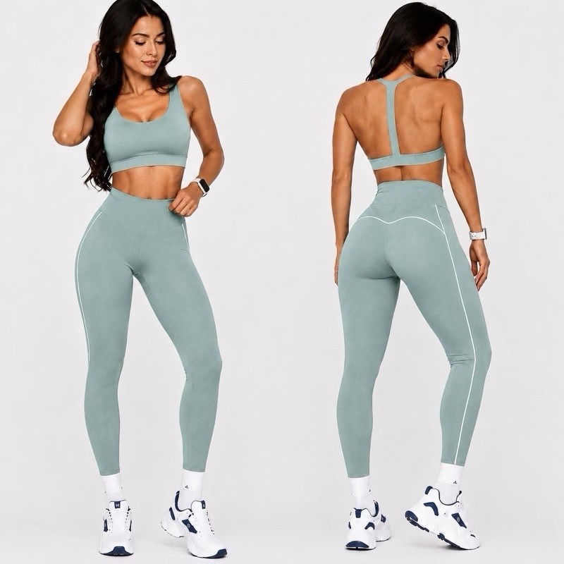 Conjunto Fitness Feminino Premium Suplex Power 320 Legging e Top Alta Compressão Cós Alto Zero Transparência