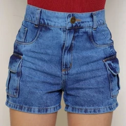 shorts bermuda jeans cargo marmorizado juvenil menina 10 ao 16
