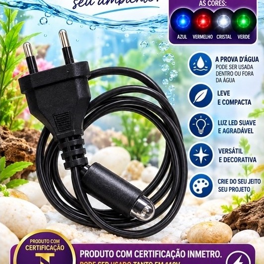 Luz LED COLORIDA cilíndrica Bivolt à Prova d’Água p/ Fontes Aquários Decoração alterna suavemente