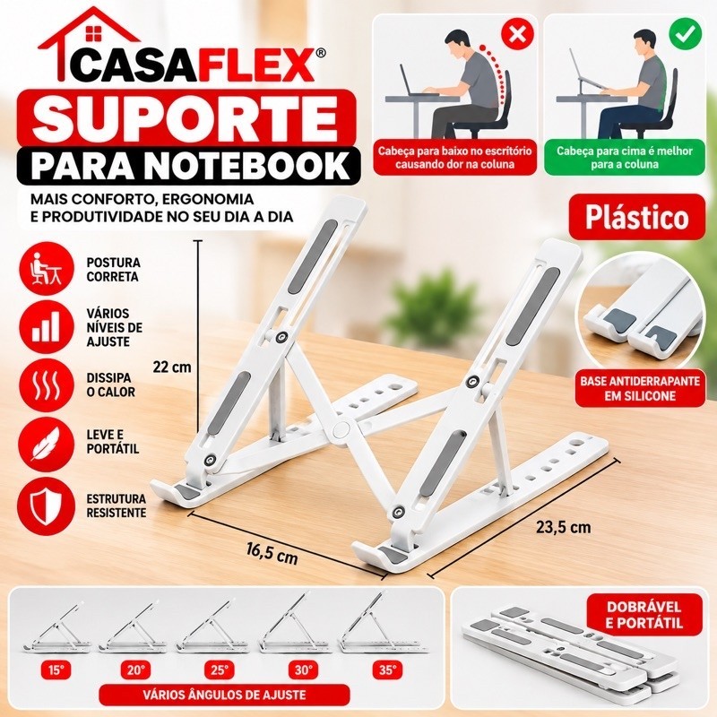 Base Suporte para Notebook e Tablet Ajustável Ergonômica Dobrável Antiderrapante com Regulagem de Altura