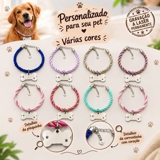 Coleira Corino /Cordao de Cachorro Gato com Pingente Nome e Numero Personalizado Identificação