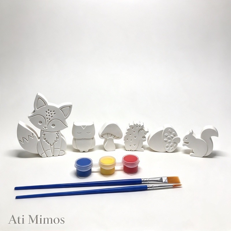 25 Kits Pintura Infantil Bosque Encantado 6 Peças Gesso — Lembrancinha Ati Mimosj