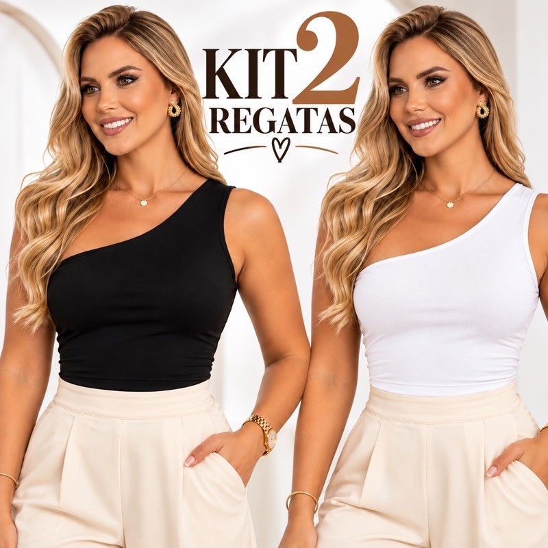Kit 2 Blusa Regata Femininas Um Ombro Só Nula Manga Blusa Suplex Básica Moda Verão Elegante Justinha