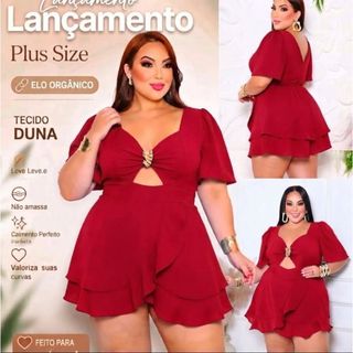 Vestido Macaquinho Transpassado Plus Size Vestido Curto Envelope