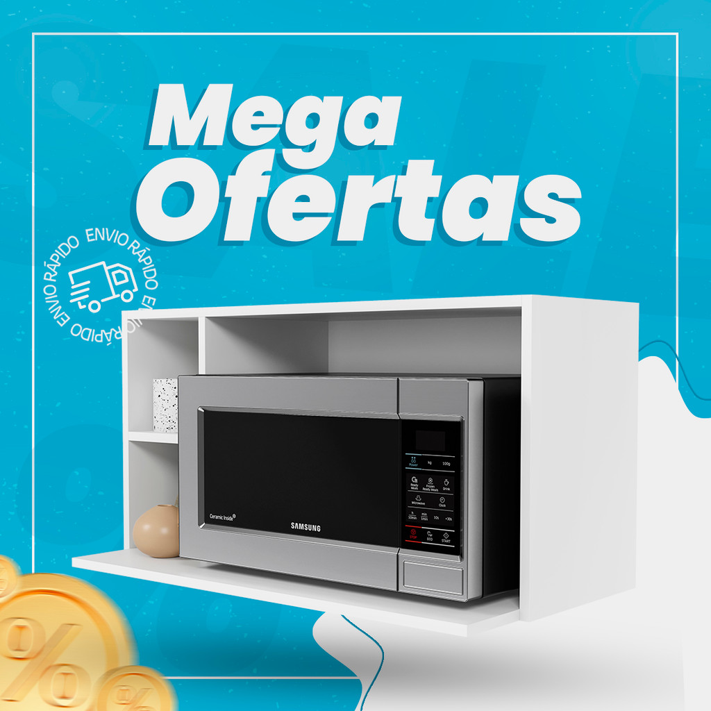 Suporte Microondas Aéreo 81cm com Nicho Adega Miami Branco  - Lumil