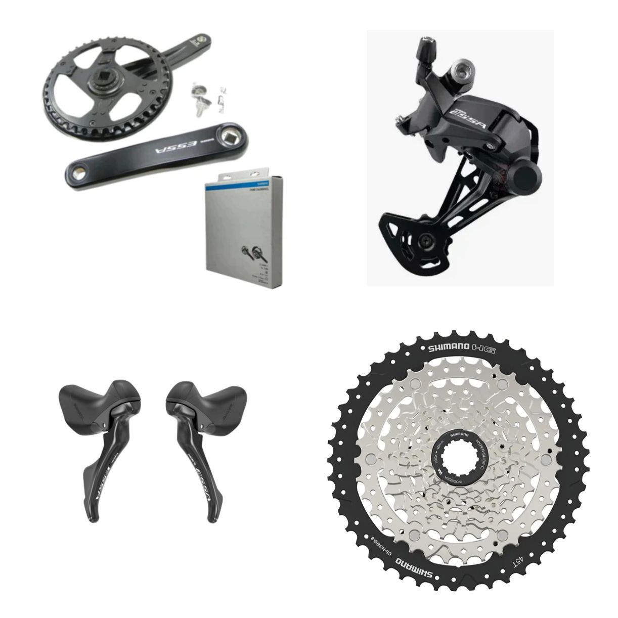 Kit Shimano ESSA 8v Par STI U2030 + Cambio Traseiro RD-U2000 + Cassete K7 + Pedivela Single Relação Bike