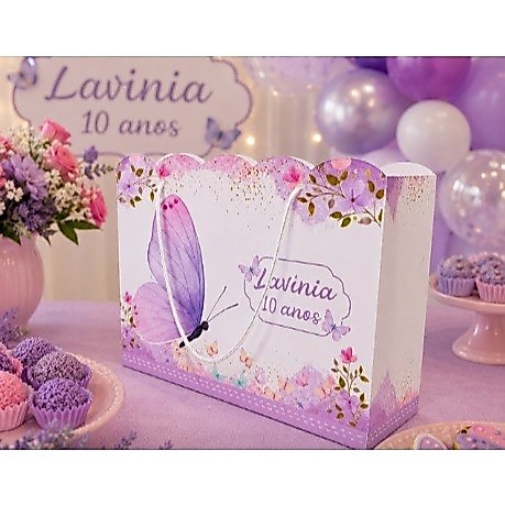 Sacolinha Surpresa Jardim das Borboletas Personalizado  Lembrancinha Aniversário Festa Infantil