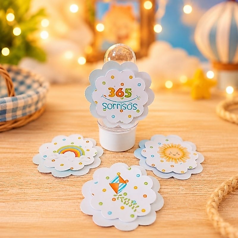 ENVIO RÁPIDO - Aplique Escalope 3D 365 Sorrisos Azul - Personalizados no Tema - Lembrancinha de Festa - Decoração
