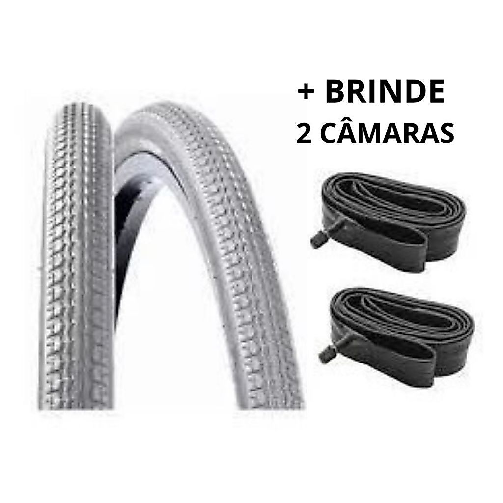 PAR DE PNEU DE CADEIRA DE RODAS VEE RUBER - ARO 24 X 1.3/8 Cinza + BRINDE 2 CAMARAS
