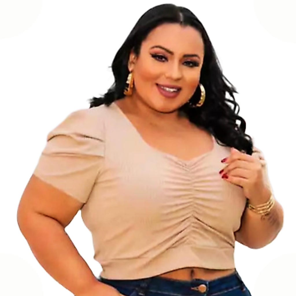 Cropped Princesa Blusa Plus Size Manguinha Feminino Canelado Básico