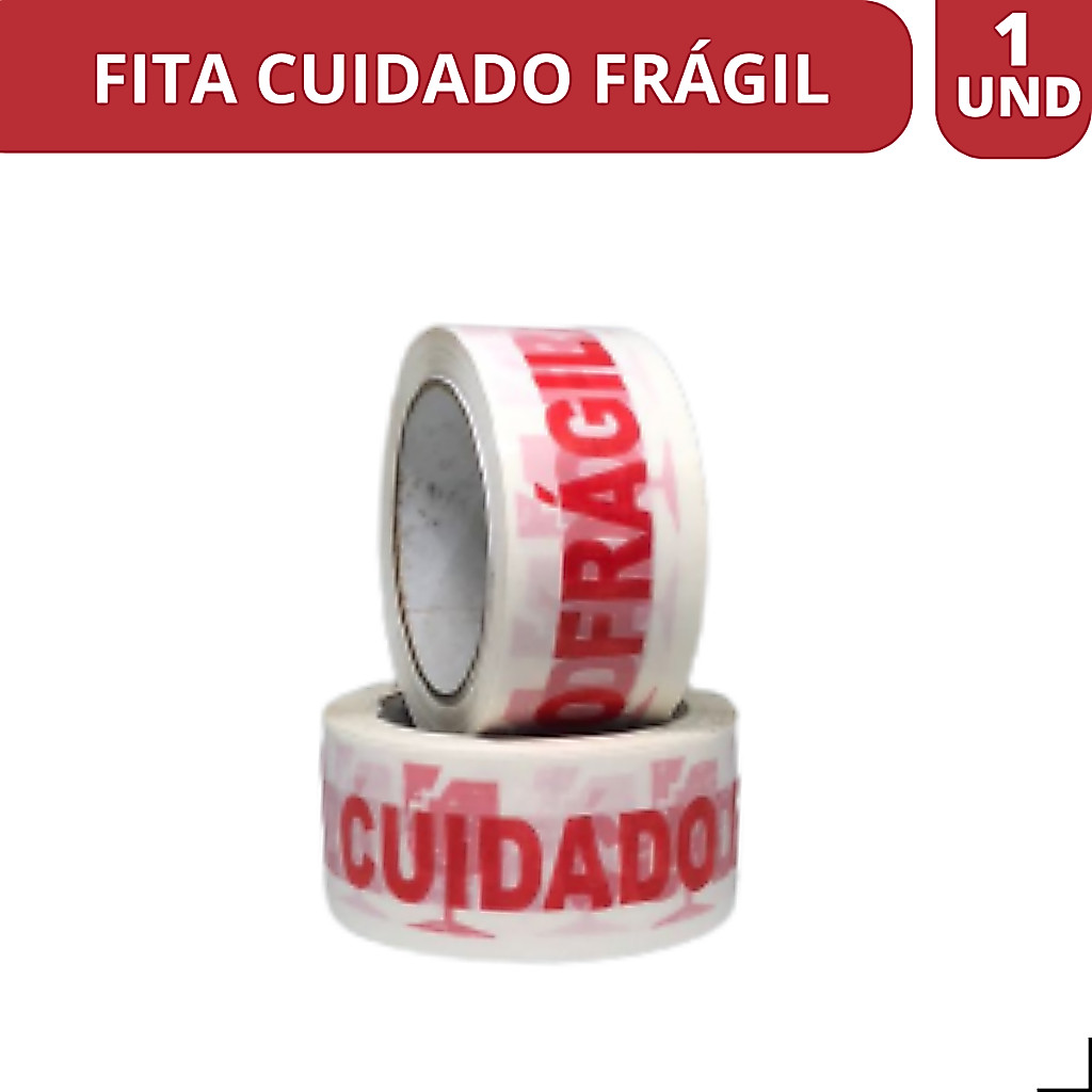 Fita Cuidado Frágil 48 x 100 metros Para Empacotamento Fechamento Lacração de Produtos