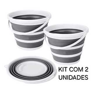 Kit Com 2 Balde Dobrável Retrátil Flexível 10L Silicone Com Alça