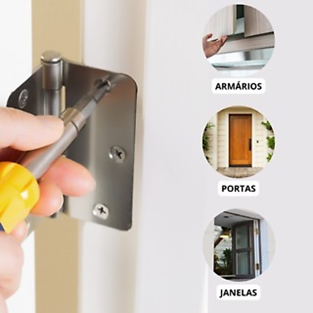 KIT 3-12 Dobradiças De Aço Inox N-304 com Parafusos Reforçadas Porta Madeira VANTtagem