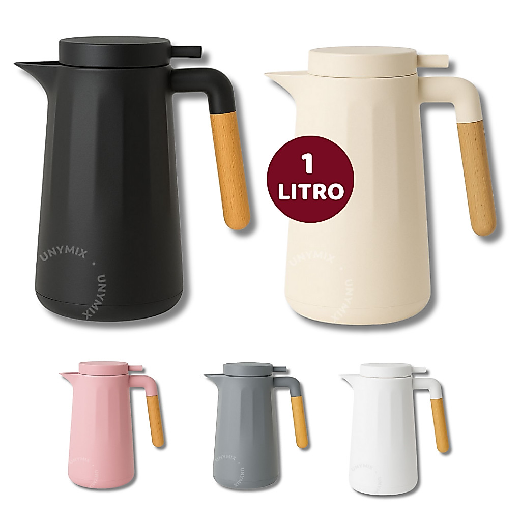Garrafa Térmica Cabo De Madeira Luxo Nórdica 1L Firenze Café Chá