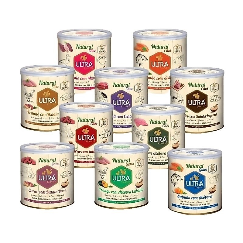 Ração Úmida Natural Ultra Gourmet Cães e Gatos • Alimento Premium Low Carb Sem Glúten • Vários Sabores