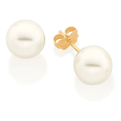Brincos Pérola Ouro 18k Rommanel Bola Base Lisa 524946 Dourado