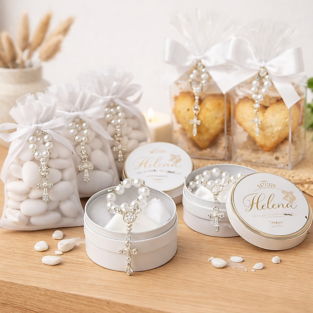 Lembrancinha Mini Terço - 12 unidades Mini Terço Branco De Batizado Lembrancinha de Aniversario primeira comunhão