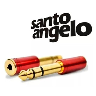 Plug Adaptador P2 P10 Estéreo Banhado a Ouro 18K Santo Angelo Vermelho Conector Fone