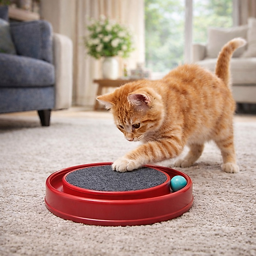 Brinquedo Arranhador Redondo Com Bolinha Interativo Relax Antiestresse Para Gatos