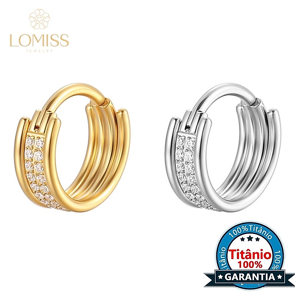 Lomiss Piercing Septril Rook Conch Argola Titânio Segmento Articulado Dupla Fileira Zircônia Cravejada