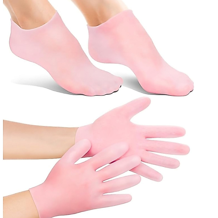 Kit Luva e Meia Silicone Hidratação Esfoliante Mãos Pés Ressecados Reutilizável Spa Casa