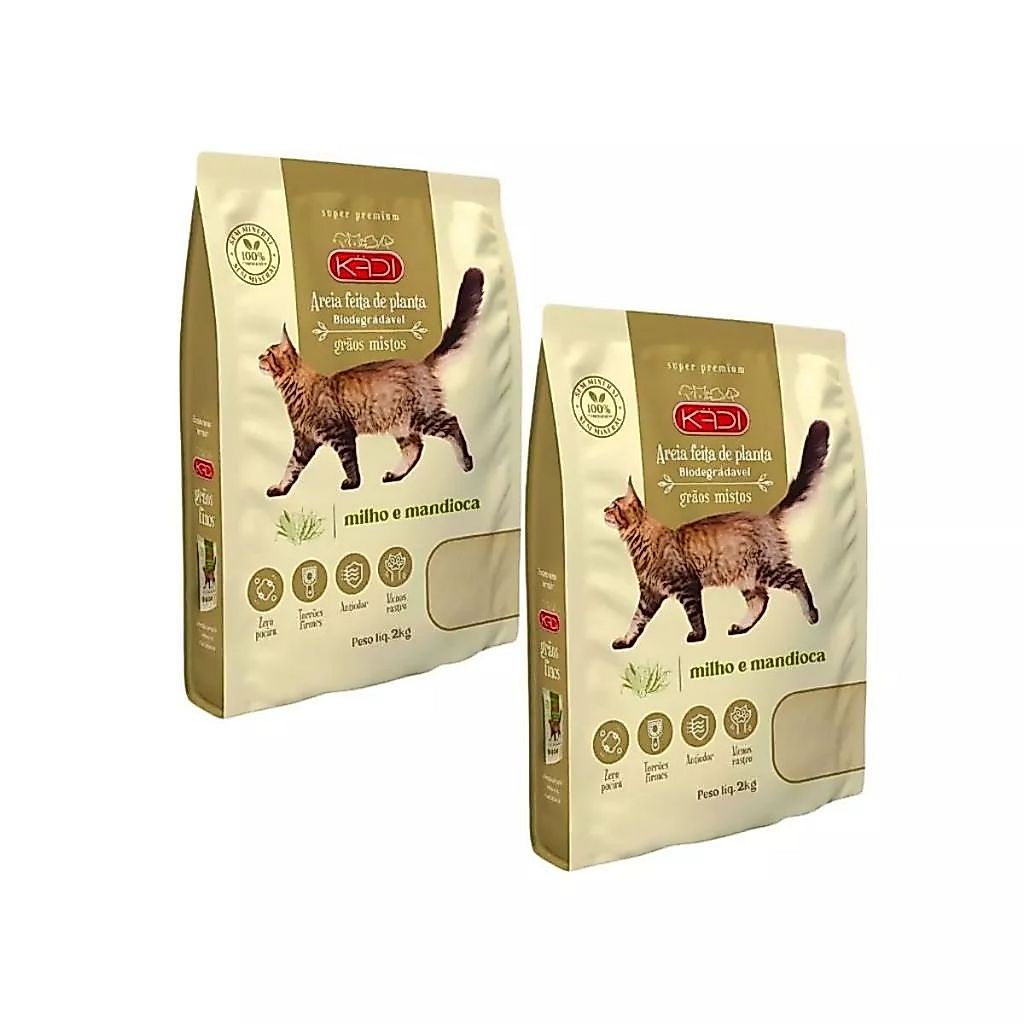 Kit 02 Unidades Areia Higiênica Gatos Grãos Mistos Kadi 2kg