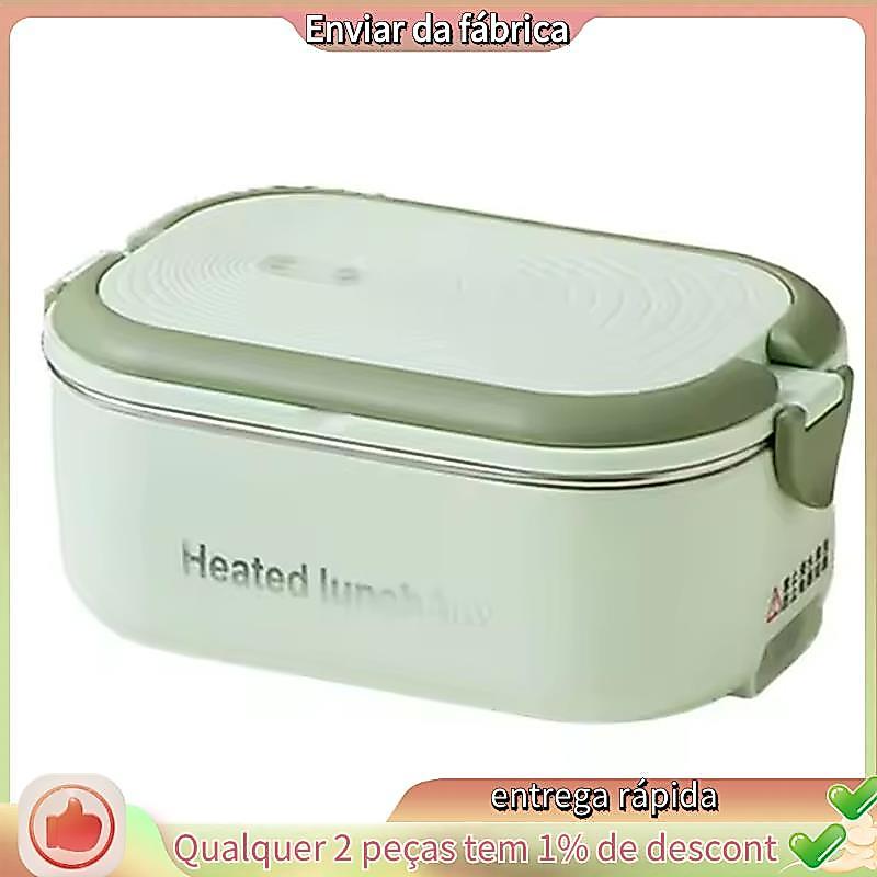 Plugue Ue 1L Lancheira Elétrica Portátil De Aço Inoxidável 220V Conjunto De Calor Aquecedor De Alimentos Verde