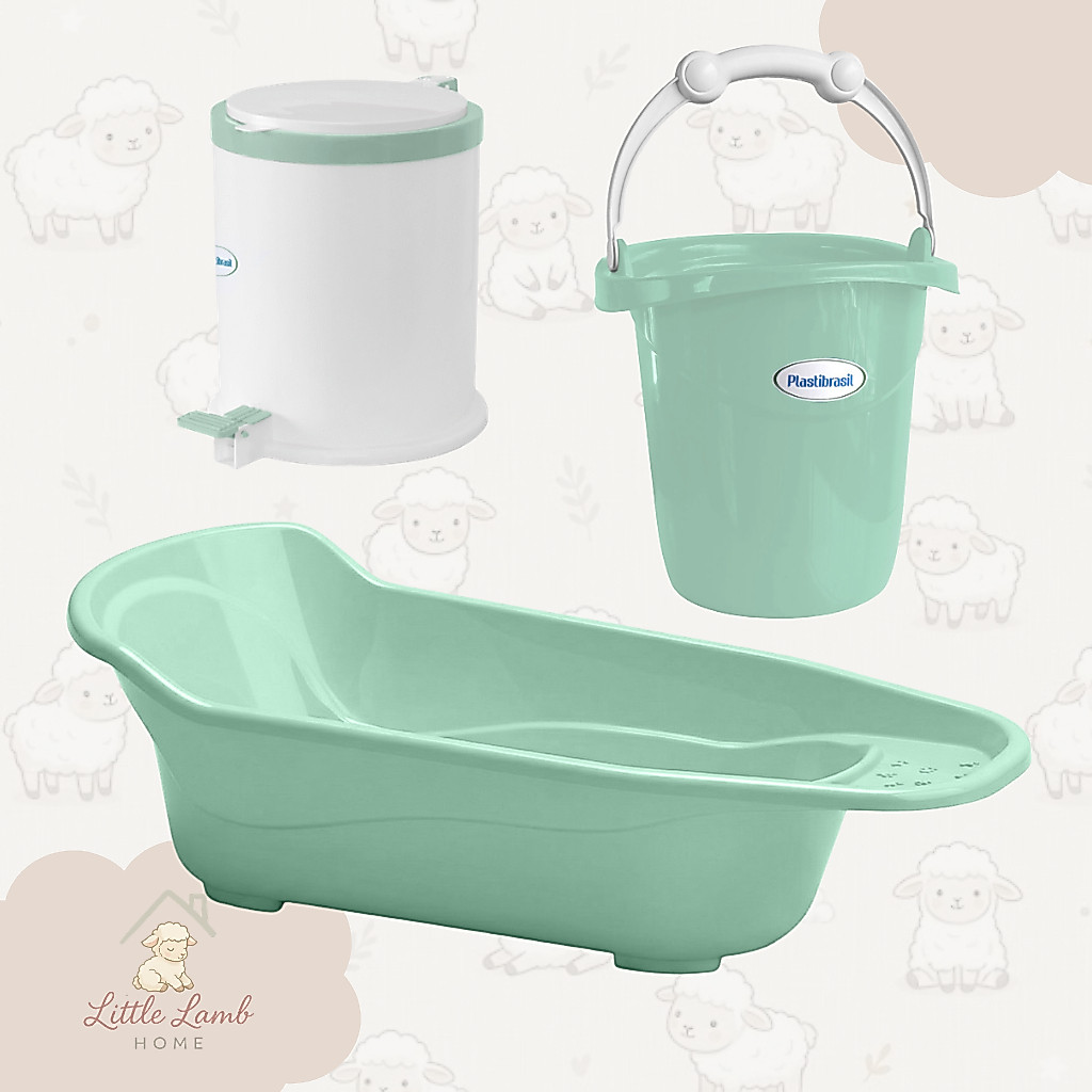 Kit Essencial Banho e Higiene Baby 3 Peças Banheira 20L Balde Ofurô Lixeira 8L