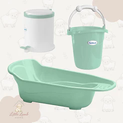 Kit Essencial Banho e Higiene Baby 3 Peças Banheira 20L Balde Ofurô Lixeira 8L