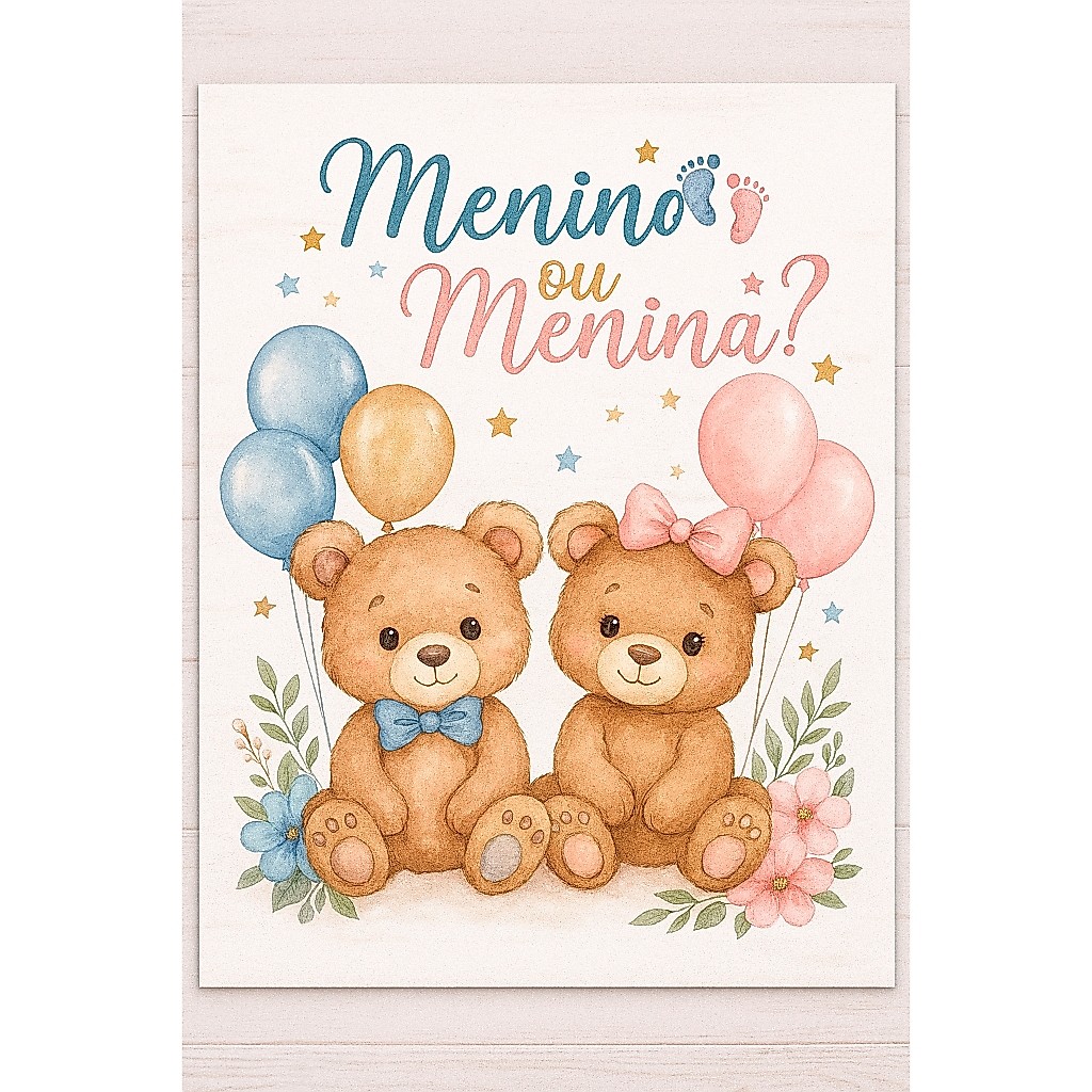 Quadros Decorativos 1p chá revelação ursinho ursinha menino ou menina decoração delicada