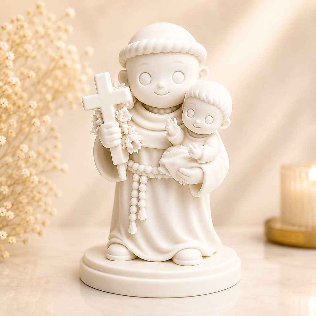 Imagem Santo Antônio Baby Cute Católico Decoração Religiosa Impressão 3D Presente de Fé