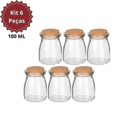 Kit 6 Potes de Vidro para Temperos 100ml com Tampa de Rolha Cortiça Organizador