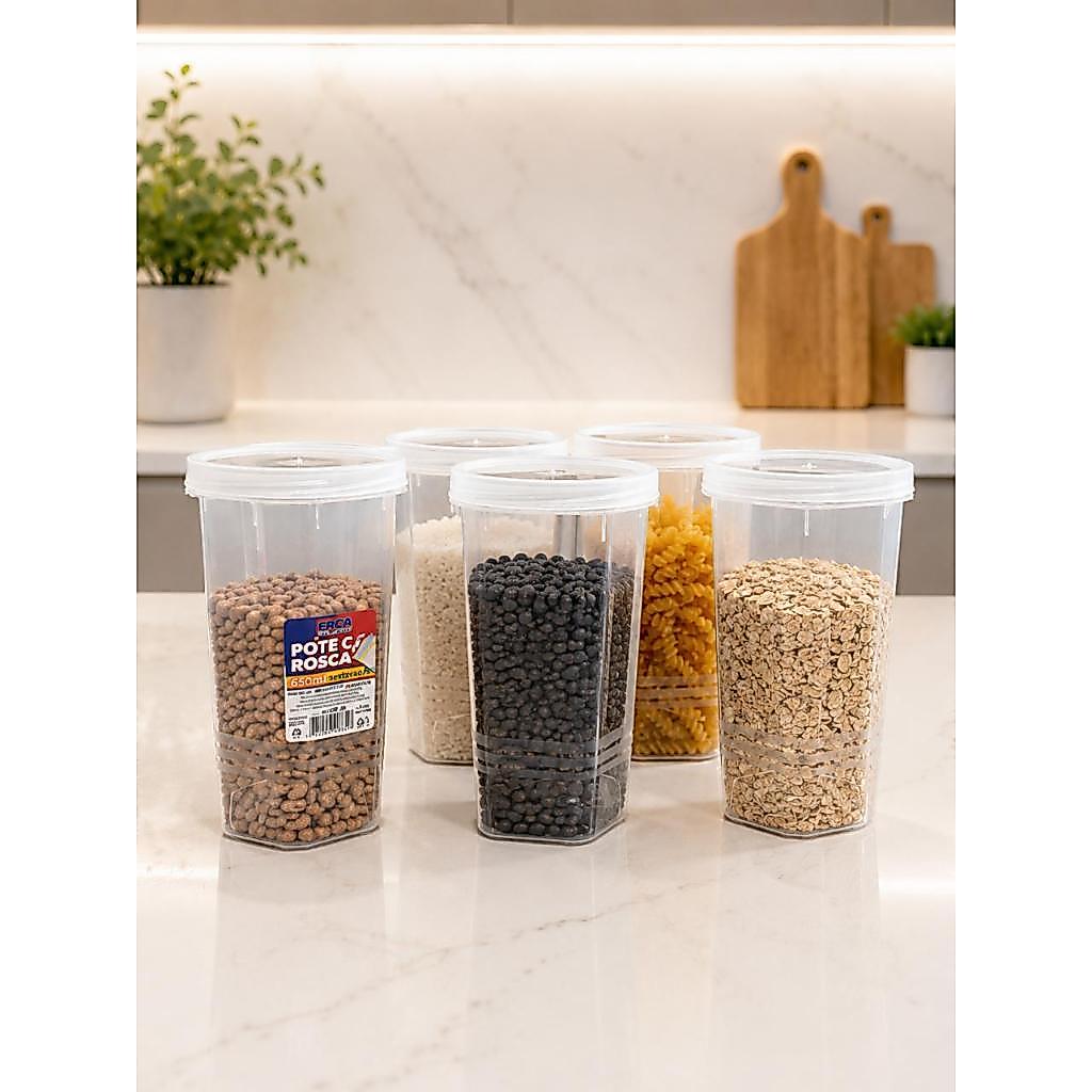 Pote Mantimento 650 ml Tampa De Rosca Transparente Sextavado Organizador Cozinha Black Friday