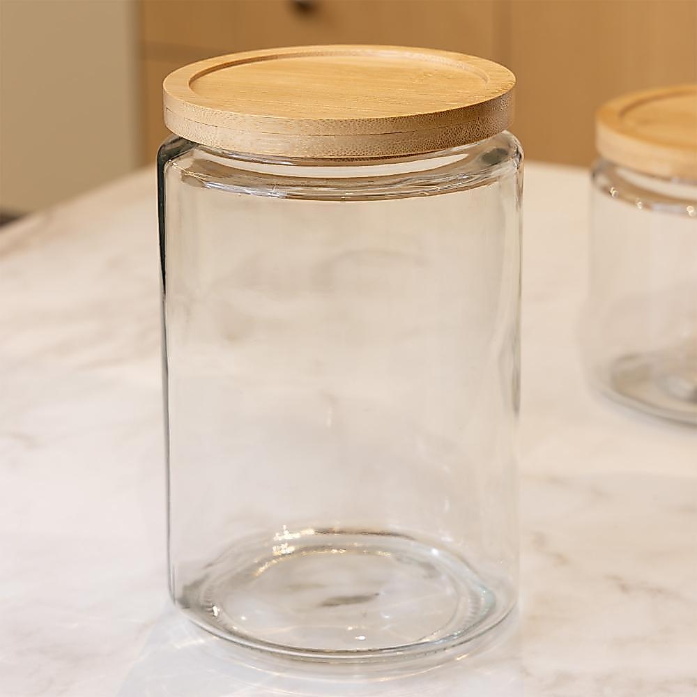 Porta Mantimento 2,5L Vidro com Tampa de Bambu Oásis Wolff para Grãos Massas Mantimentos Organização Cozinha Prática Lar