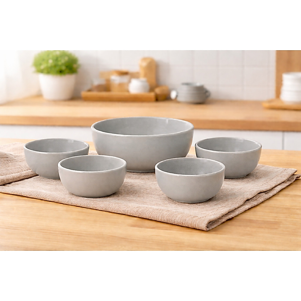 Conjunto 5 Bowls Cerâmica Sobremesa Kit Sorvete Frutas Tigelas — imagem 2 de 2