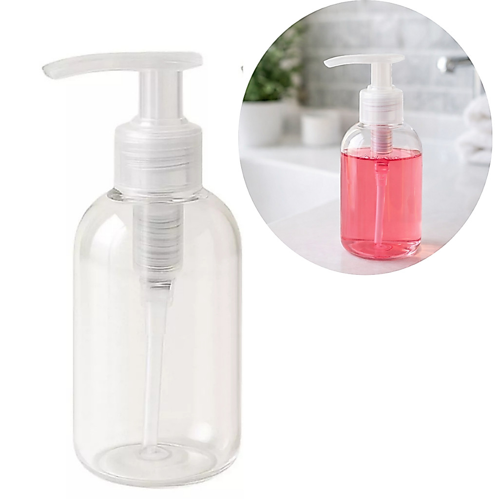 Kit 10 Frascos PET 100ml Cilíndrico Transparente com Válvula Pump Branca | Ideal para Sabonete Líquido, Álcool Gel, Sham